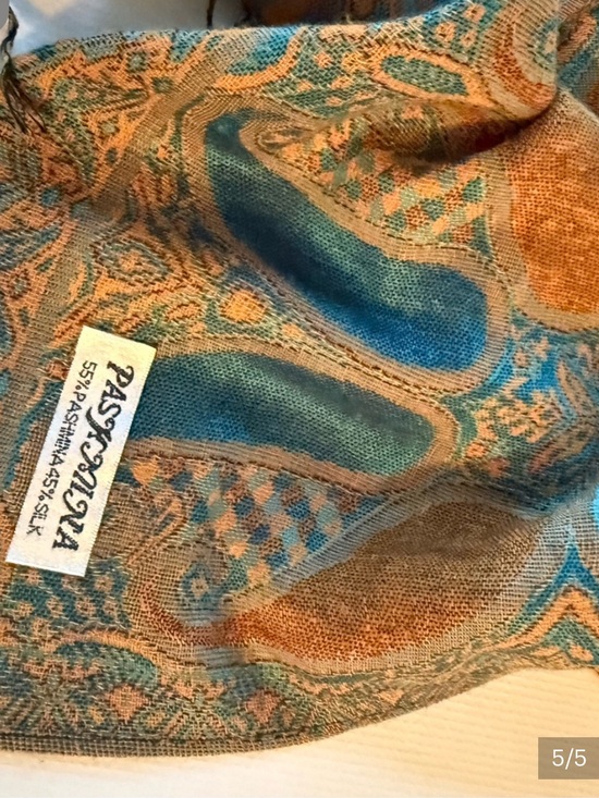 pashmina Accessories - pashmina Silk Blend Teal and Mustard Paisley Pashmina Scarf